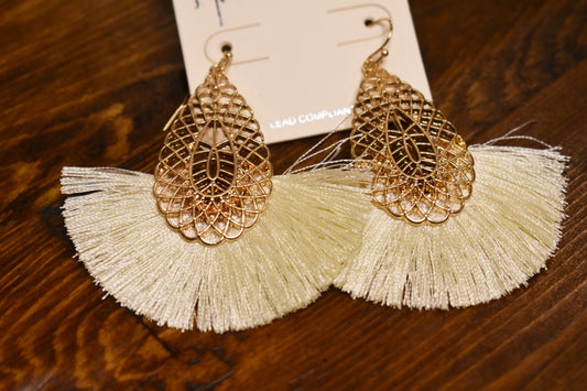 Ivory Fan Fringed Earrings