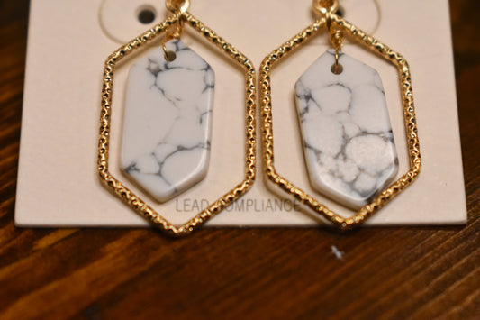 Marble Hexagon Drop Earrings