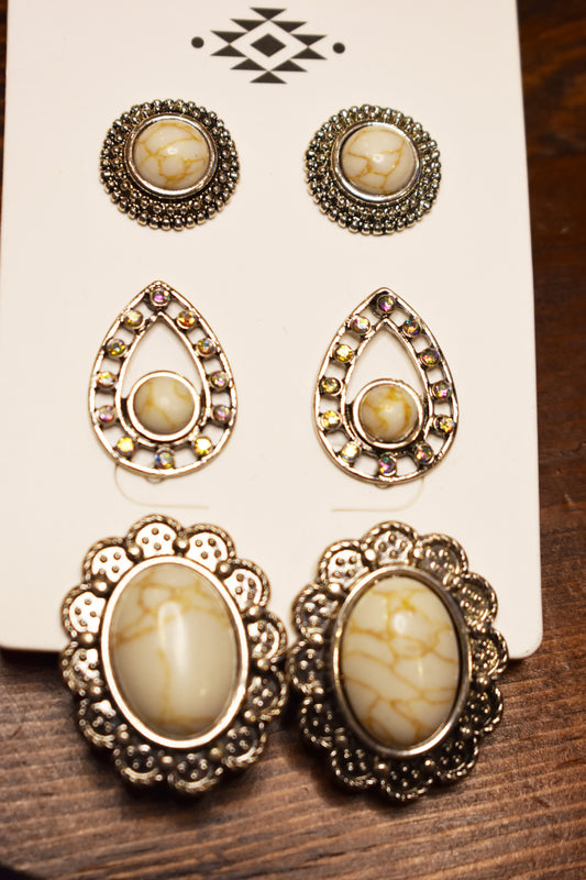 3pc Stone Earrings Set