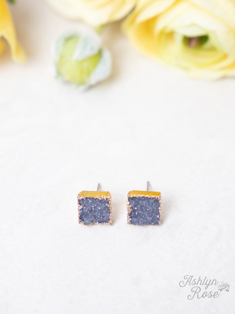 Grey - Set to Shine Druzy Stone Stud Earrings