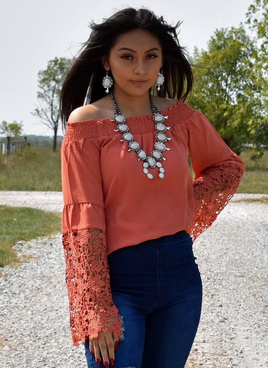 Off the Shoulder Crochet Hem Top