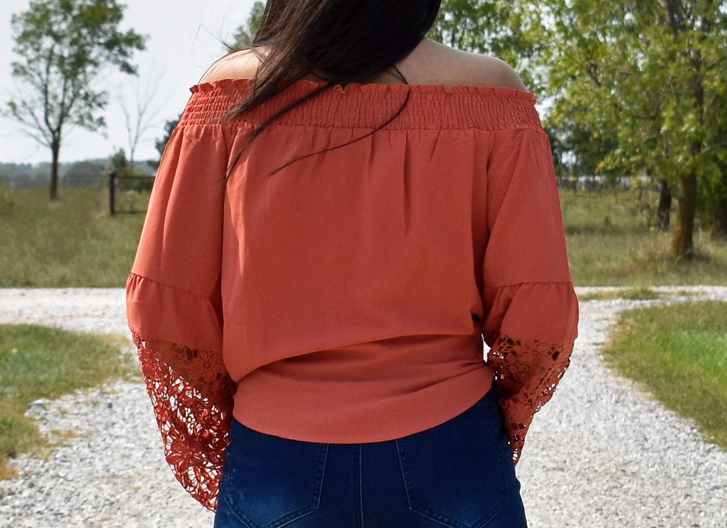 Off the Shoulder Crochet Hem Top