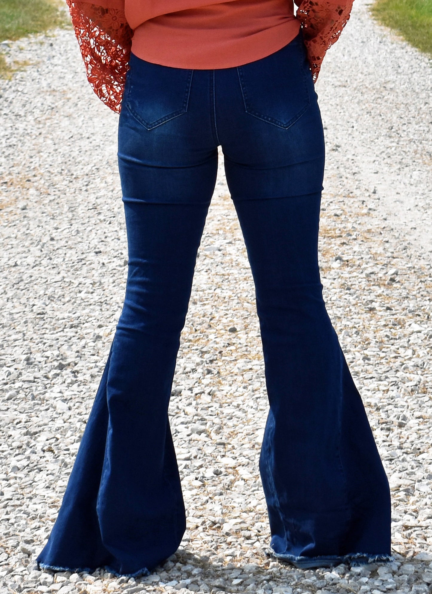 Mid Wash Distressed High Waisted Bell Bottom Jeans