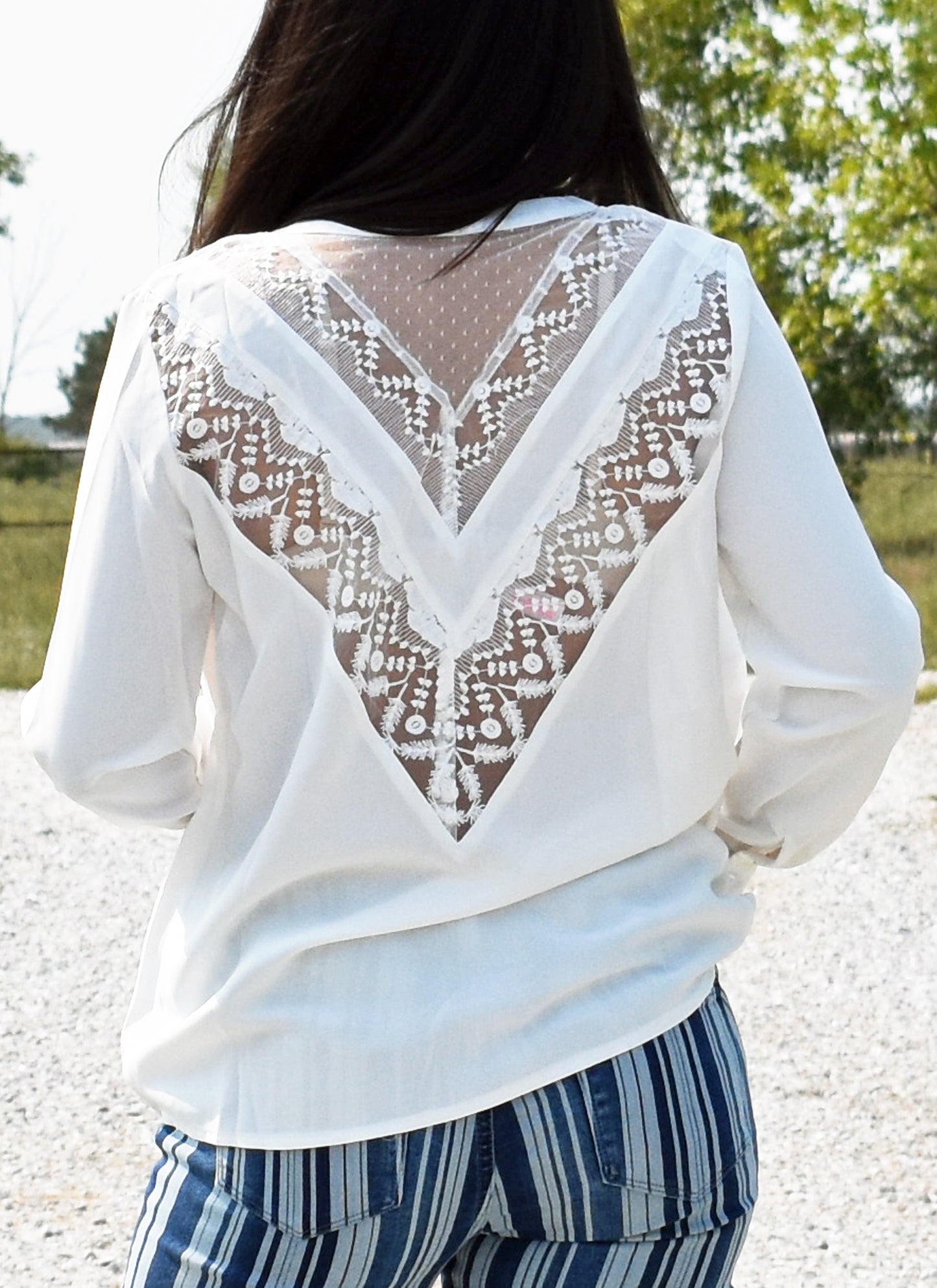 Lace Back Cut-out V-neck Shirt