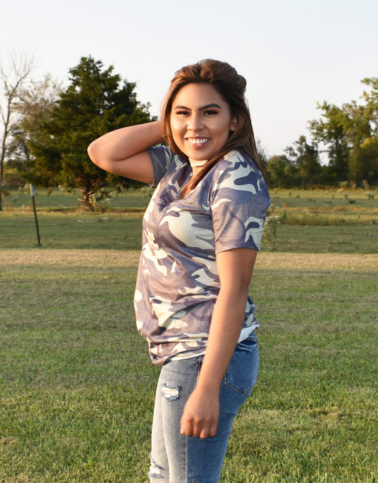 Camo Print Choker Tee