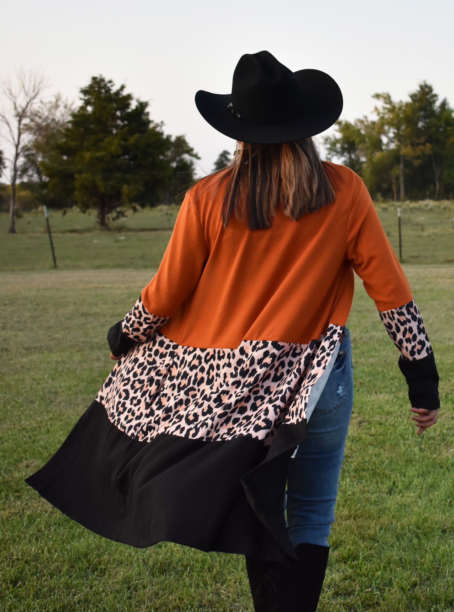 Rust Leopard Color-block Cardigan