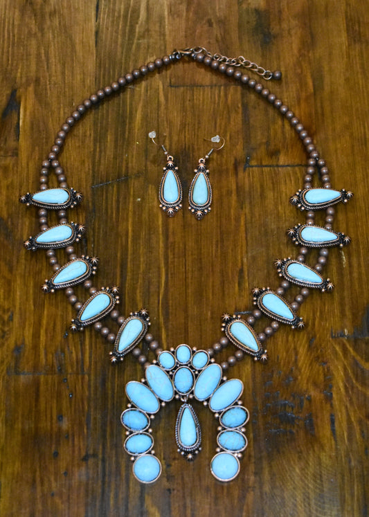 Turquoise Copper Concho Squash Blossom Necklace