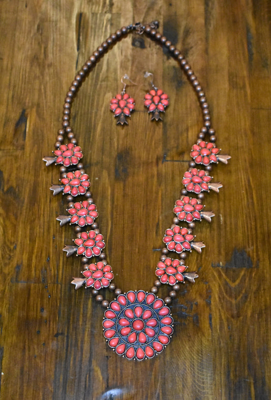 Red Concho Pendent Necklace