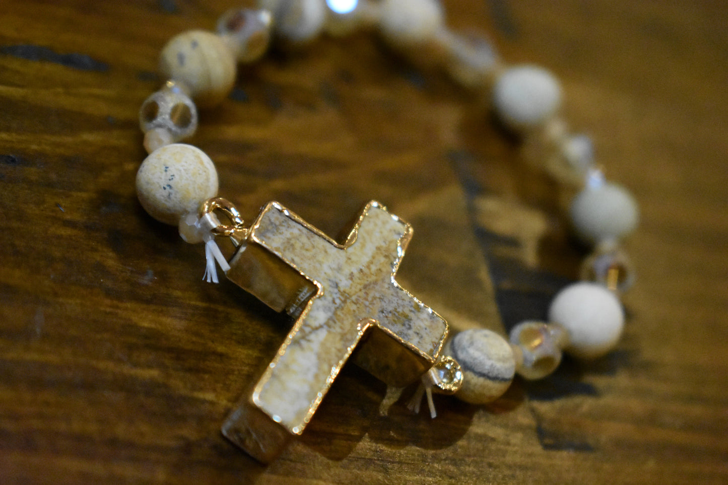 Golden Brown Stone Cross Bracelet