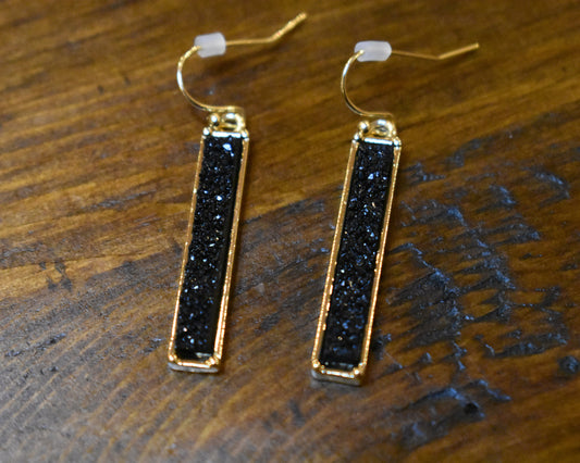 Black Druzy Bar Earrings