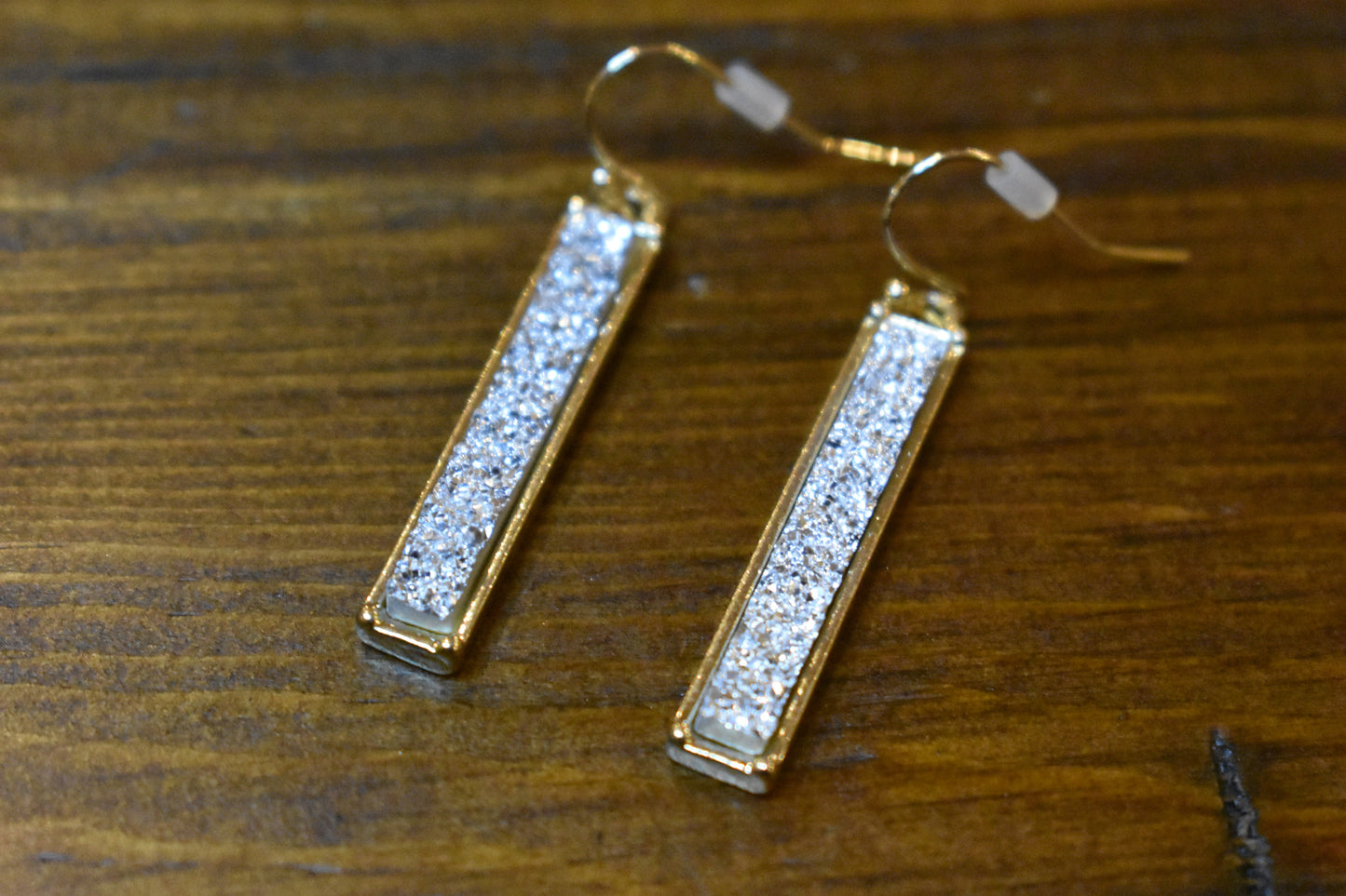 Silver Druzy Bar Earrings